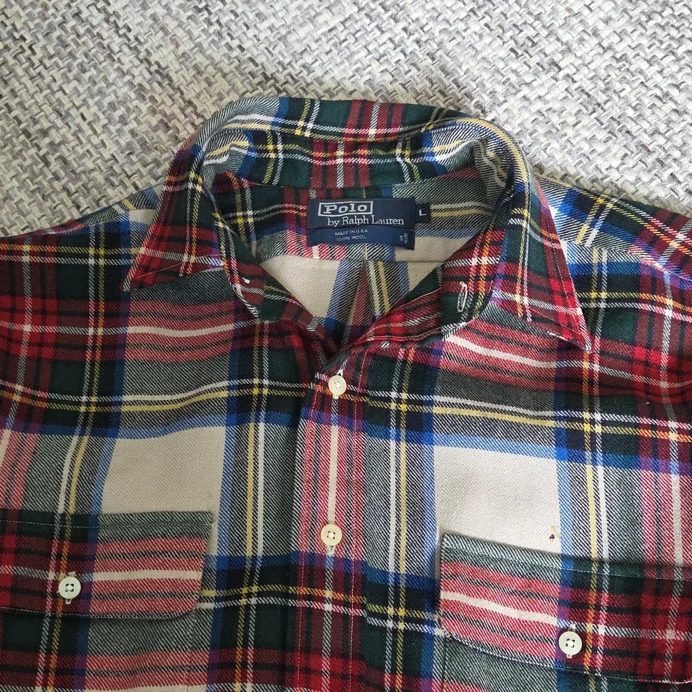 Polo Ralph Lauren Y2K Plaid Flannel Wool Shirt Hole Gorpcore